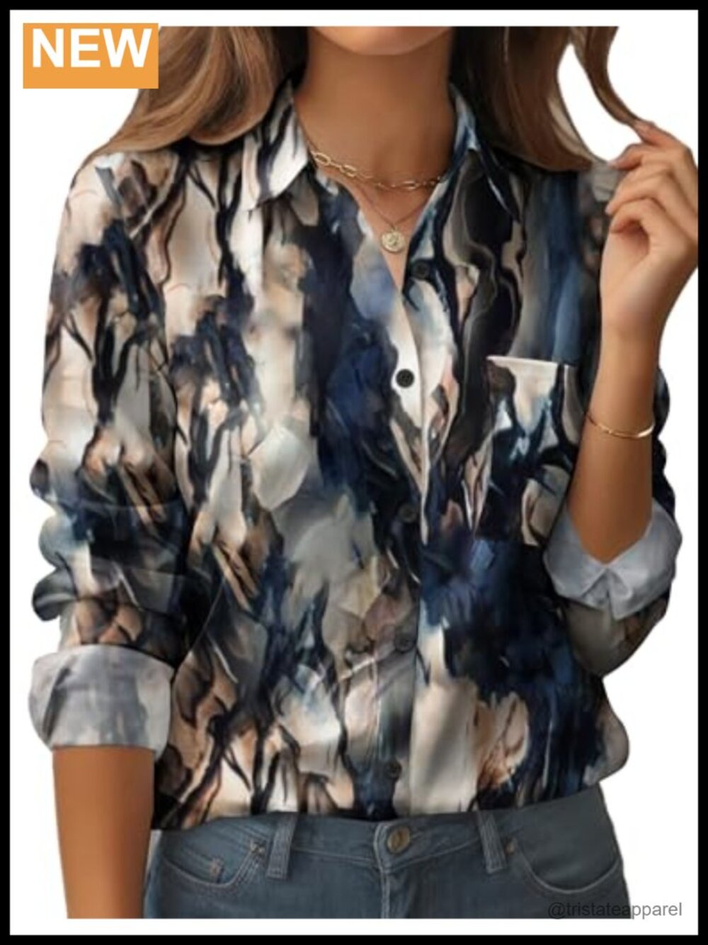 Women's Floral Button Down Shirt Long Sleeve Work Blouse with Pocket